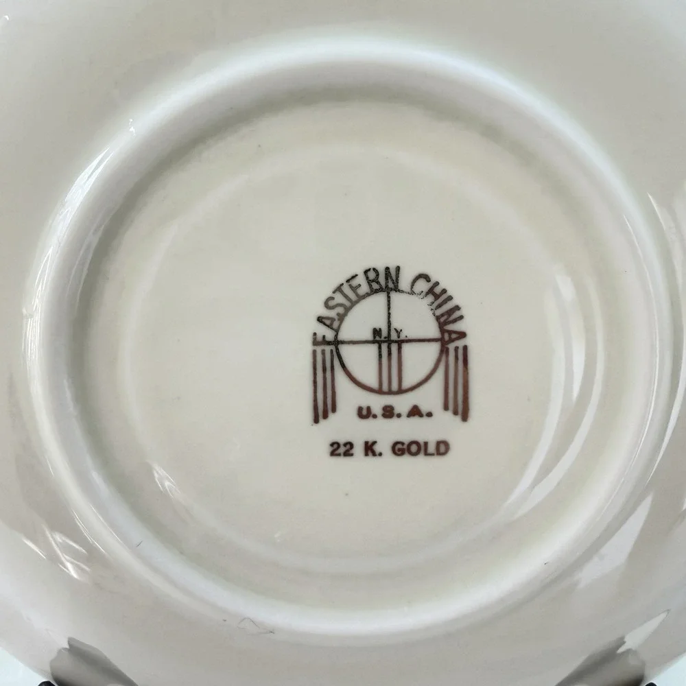 VTG 50s MCM Eastern China Co USA Pink Rose Saucers 22K Gold Trim - Set of 3‎